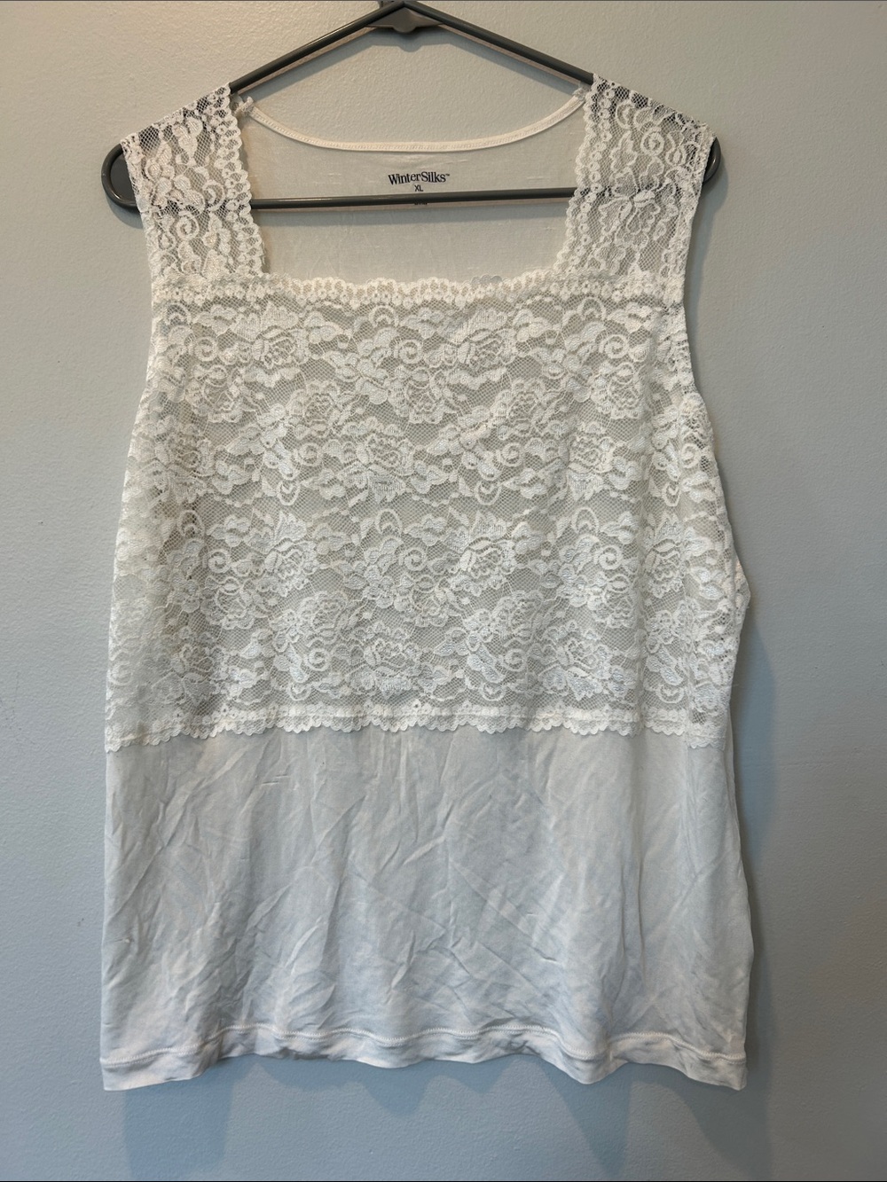WinterSilks White Lace-Trim Tank Top